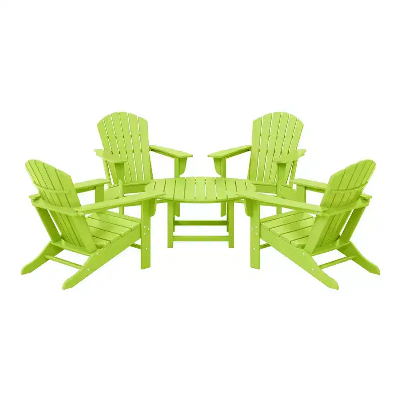 WestinTrends Dylan 5-Piece Outdoor Patio HDPE Adirondack Chair With Round Coffee Table Conversation Set
