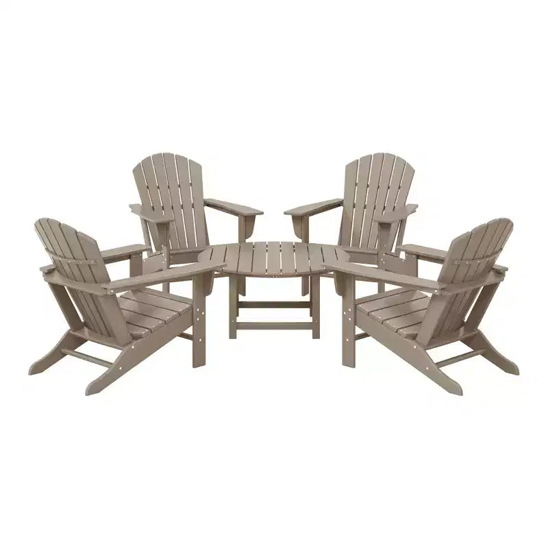 WestinTrends Dylan 5-Piece Outdoor Patio HDPE Adirondack Chair With Round Coffee Table Conversation Set