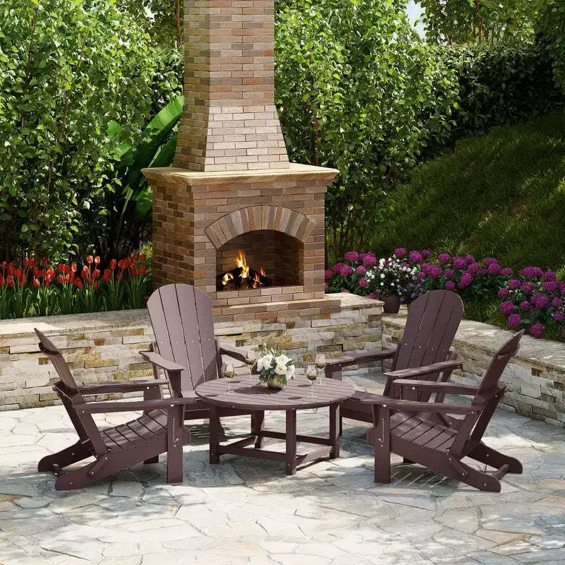WestinTrends Malibu 5-Piece HDPE Folding Adirondack Chair Outdoor Patio Conversation Set