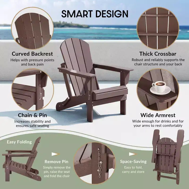 WestinTrends Malibu 5-Piece HDPE Folding Adirondack Chair Outdoor Patio Conversation Set
