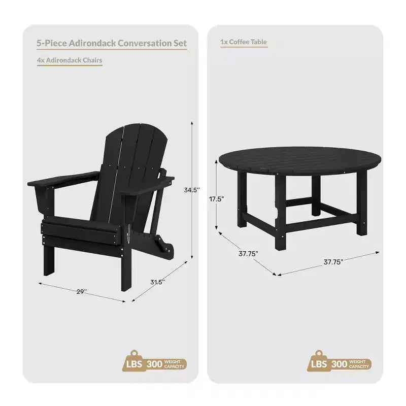 WestinTrends Malibu 5-Piece HDPE Folding Adirondack Chair Outdoor Patio Conversation Set