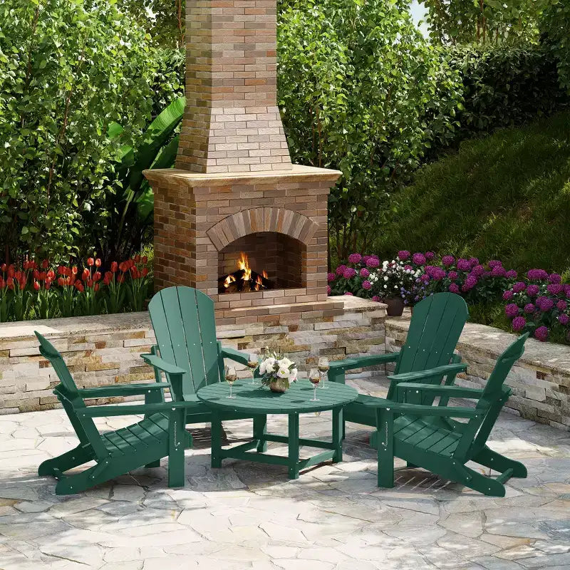 WestinTrends Malibu 5-Piece HDPE Folding Adirondack Chair Outdoor Patio Conversation Set