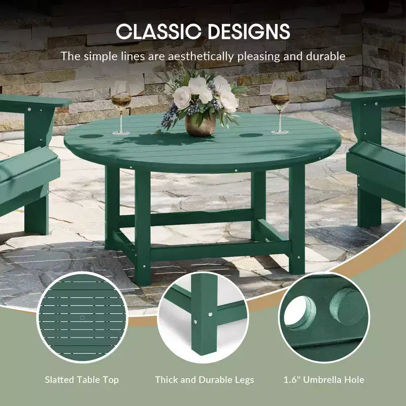 WestinTrends Malibu 5-Piece HDPE Folding Adirondack Chair Outdoor Patio Conversation Set