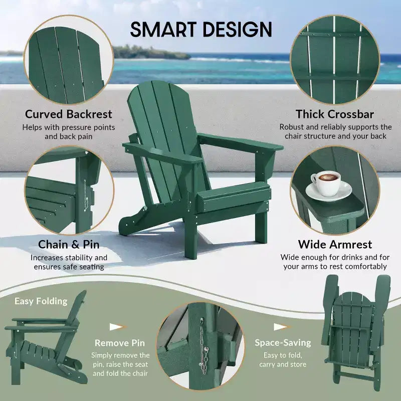 WestinTrends Malibu 5-Piece HDPE Folding Adirondack Chair Outdoor Patio Conversation Set