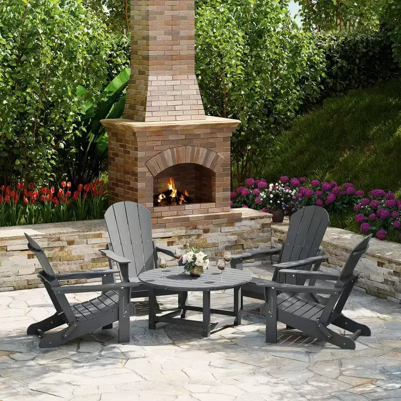 WestinTrends Malibu 5-Piece HDPE Folding Adirondack Chair Outdoor Patio Conversation Set