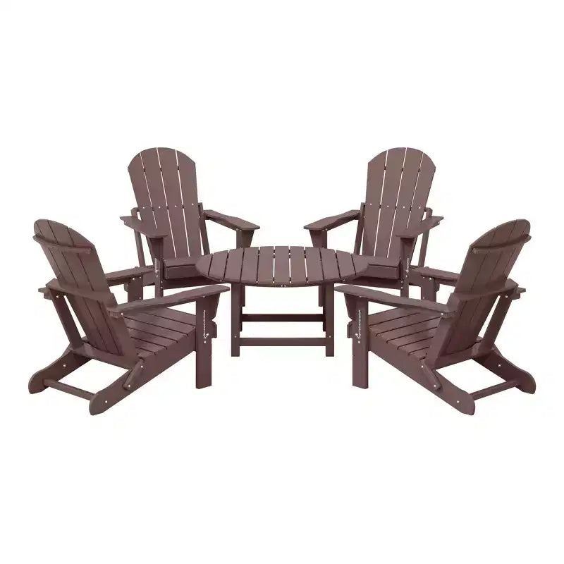 WestinTrends Malibu 5-Piece HDPE Folding Adirondack Chair Outdoor Patio Conversation Set