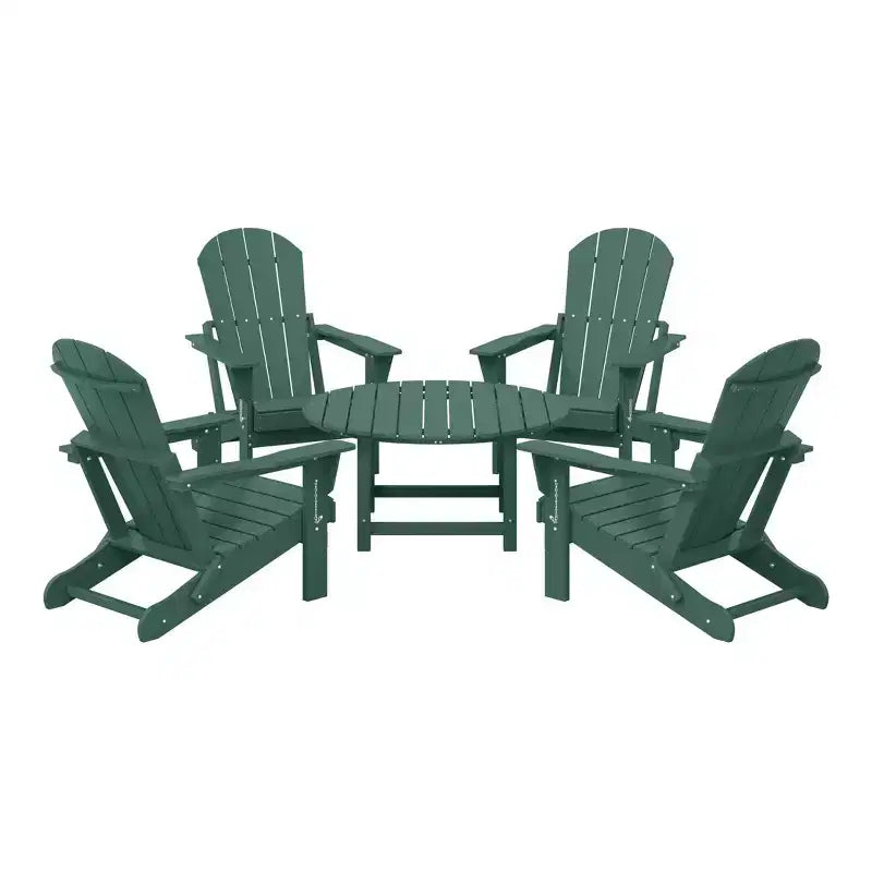 WestinTrends Malibu 5-Piece HDPE Folding Adirondack Chair Outdoor Patio Conversation Set