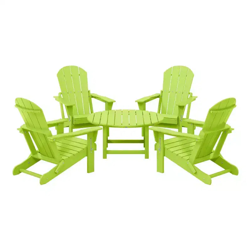 WestinTrends Malibu 5-Piece HDPE Folding Adirondack Chair Outdoor Patio Conversation Set