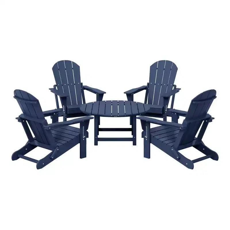 WestinTrends Malibu 5-Piece HDPE Folding Adirondack Chair Outdoor Patio Conversation Set
