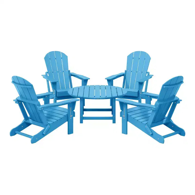 WestinTrends Malibu 5-Piece HDPE Folding Adirondack Chair Outdoor Patio Conversation Set