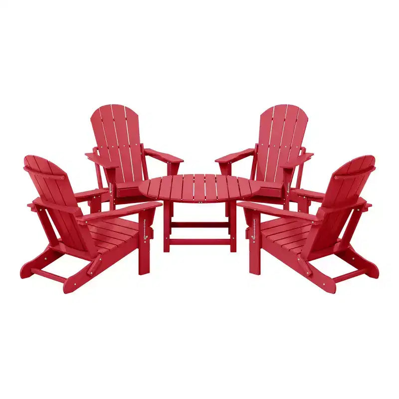 WestinTrends Malibu 5-Piece HDPE Folding Adirondack Chair Outdoor Patio Conversation Set