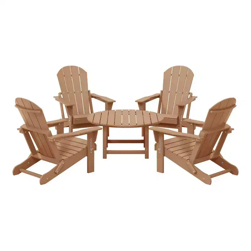 WestinTrends Malibu 5-Piece HDPE Folding Adirondack Chair Outdoor Patio Conversation Set