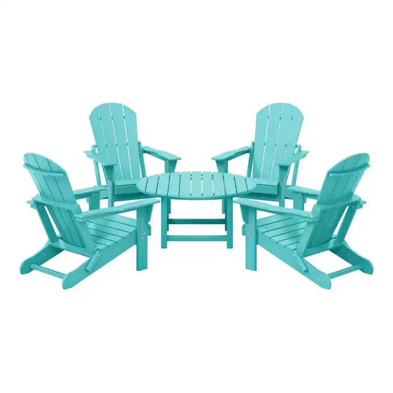 WestinTrends Malibu 5-Piece HDPE Folding Adirondack Chair Outdoor Patio Conversation Set