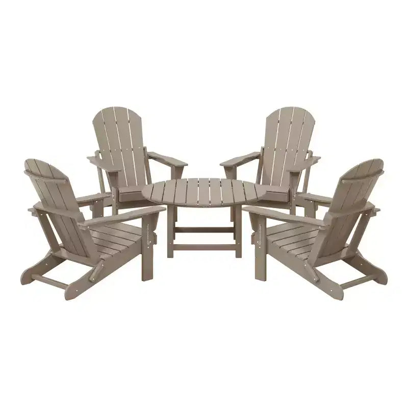 WestinTrends Malibu 5-Piece HDPE Folding Adirondack Chair Outdoor Patio Conversation Set