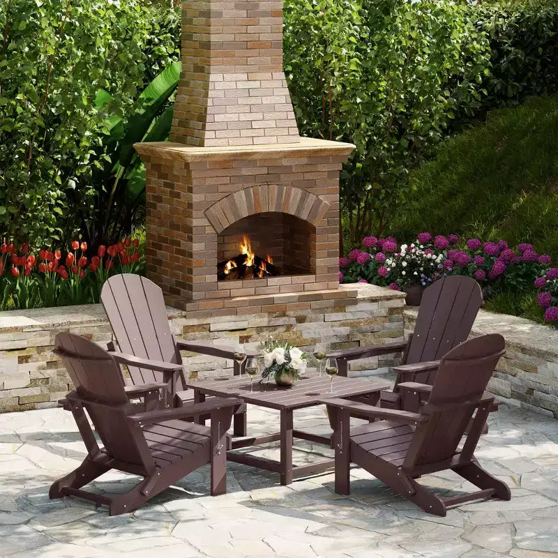 WestinTrends Malibu 5-Piece HDPE Adirondack Chair Outdoor Patio Square Table Conversation Set