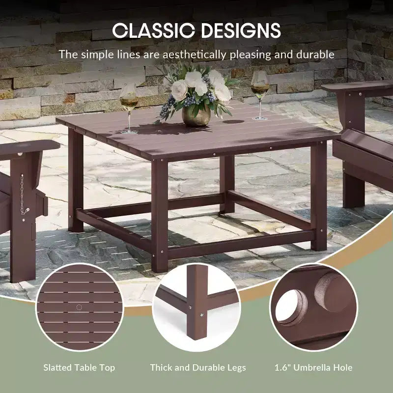 WestinTrends Malibu 5-Piece HDPE Adirondack Chair Outdoor Patio Square Table Conversation Set