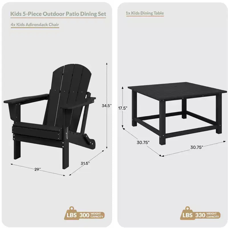 WestinTrends Malibu 5-Piece HDPE Adirondack Chair Outdoor Patio Square Table Conversation Set