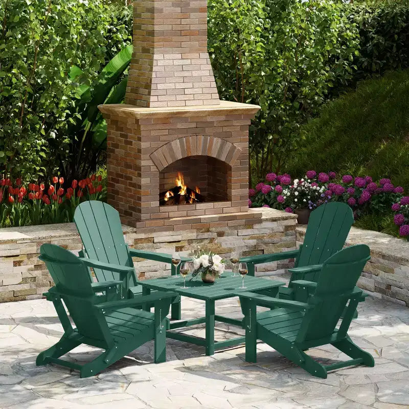 WestinTrends Malibu 5-Piece HDPE Adirondack Chair Outdoor Patio Square Table Conversation Set