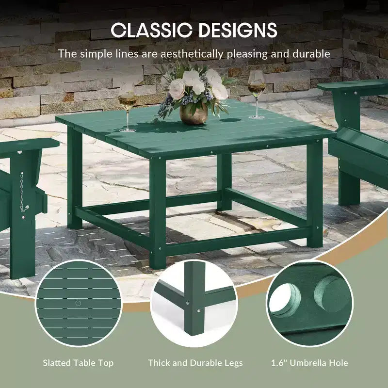 WestinTrends Malibu 5-Piece HDPE Adirondack Chair Outdoor Patio Square Table Conversation Set