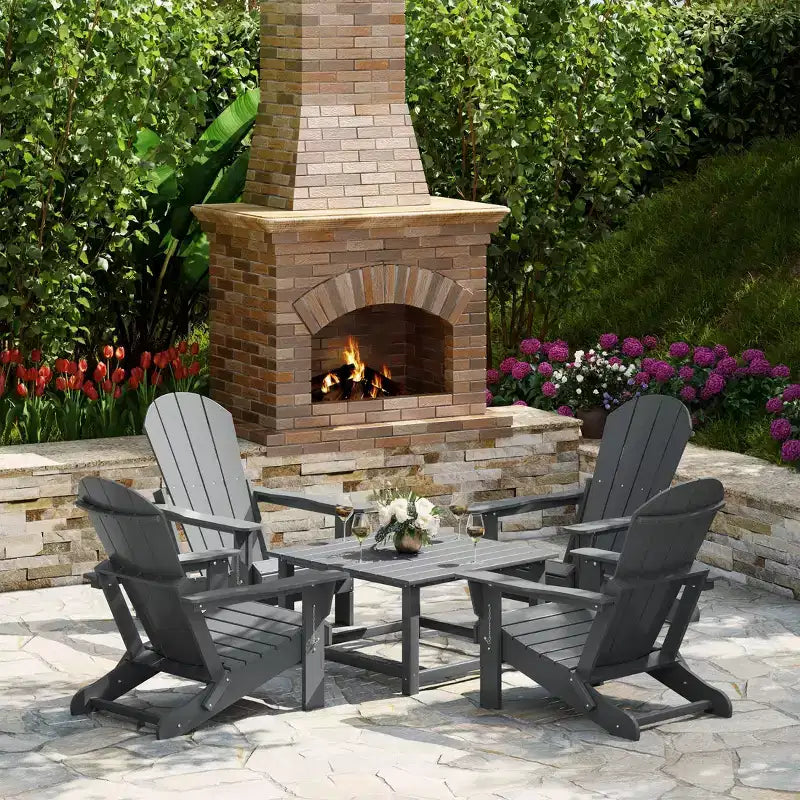 WestinTrends Malibu 5-Piece HDPE Adirondack Chair Outdoor Patio Square Table Conversation Set