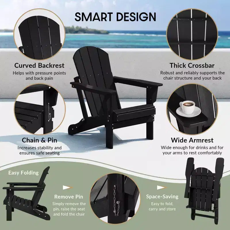 WestinTrends Malibu 5-Piece HDPE Adirondack Chair Outdoor Patio Square Table Conversation Set