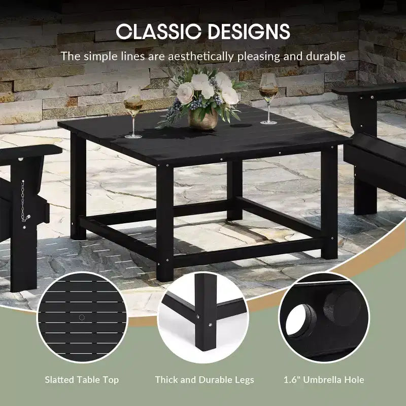 WestinTrends Malibu 5-Piece HDPE Adirondack Chair Outdoor Patio Square Table Conversation Set