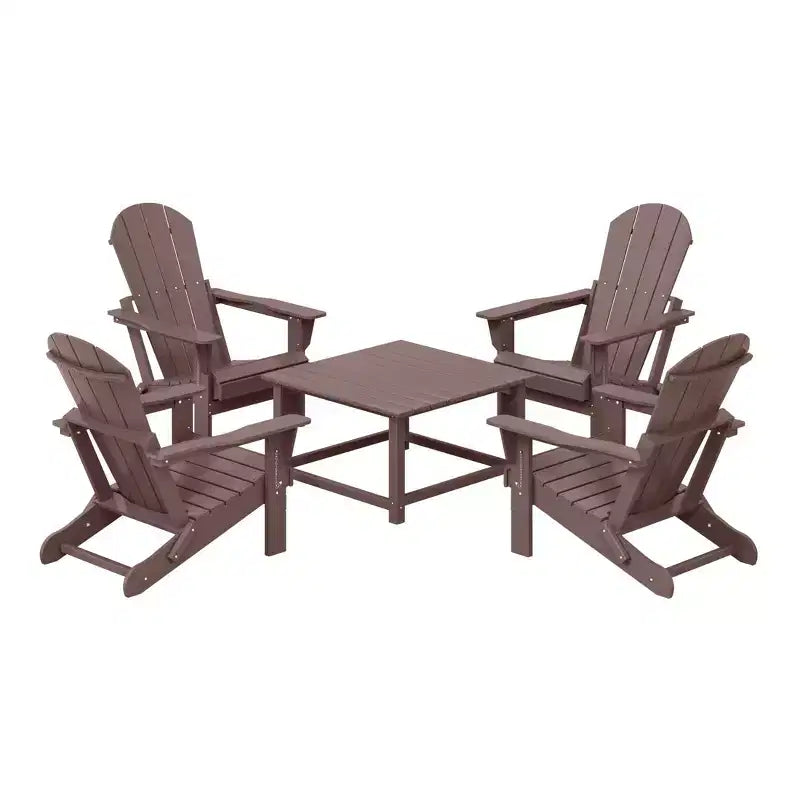 WestinTrends Malibu 5-Piece HDPE Adirondack Chair Outdoor Patio Square Table Conversation Set