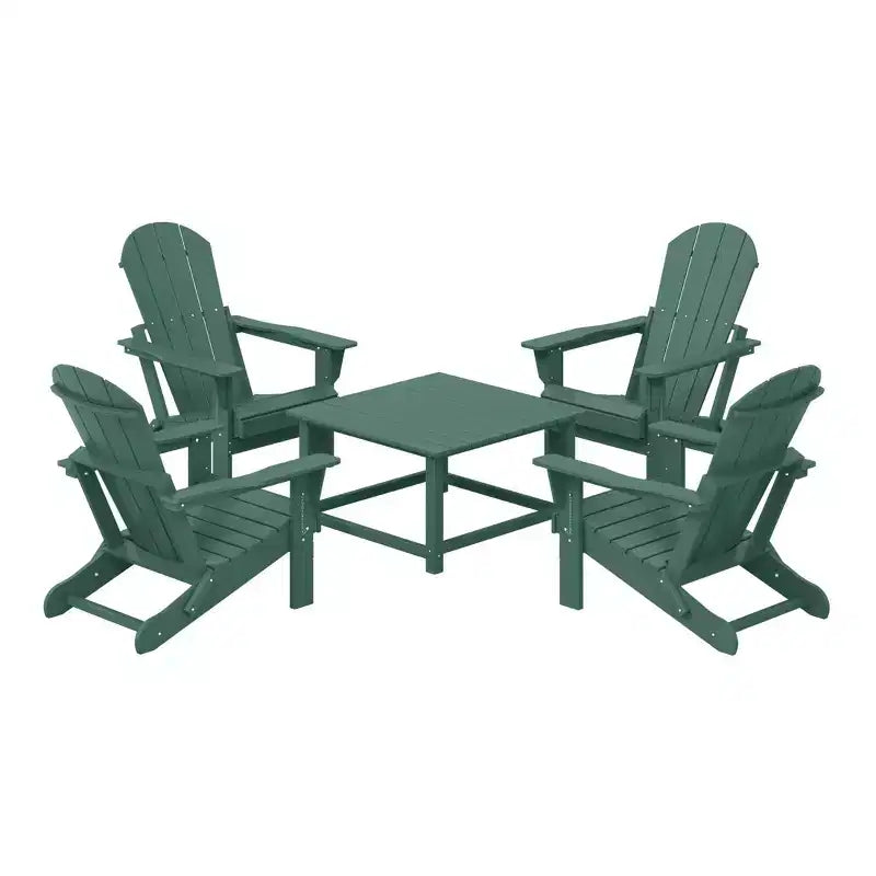 WestinTrends Malibu 5-Piece HDPE Adirondack Chair Outdoor Patio Square Table Conversation Set