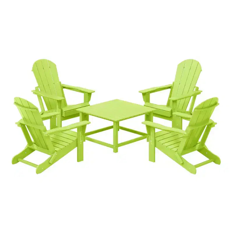 WestinTrends Malibu 5-Piece HDPE Adirondack Chair Outdoor Patio Square Table Conversation Set