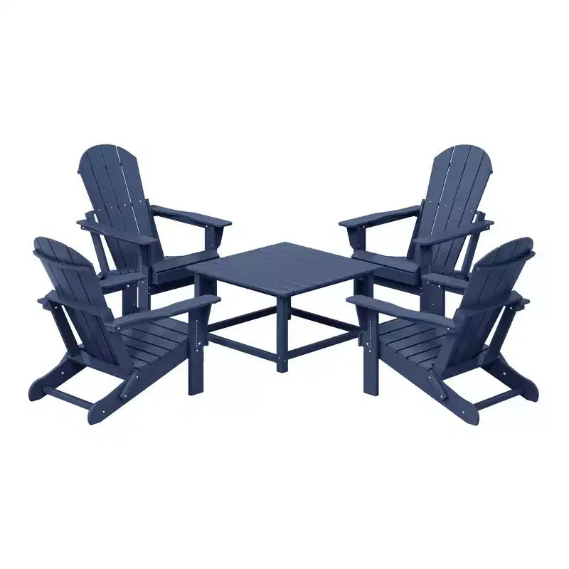 WestinTrends Malibu 5-Piece HDPE Adirondack Chair Outdoor Patio Square Table Conversation Set