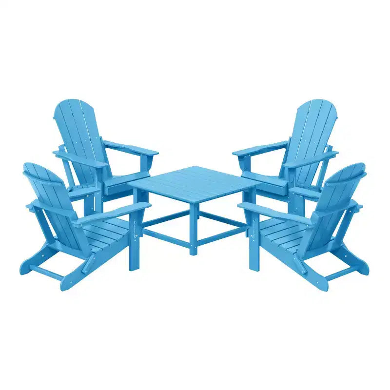WestinTrends Malibu 5-Piece HDPE Adirondack Chair Outdoor Patio Square Table Conversation Set