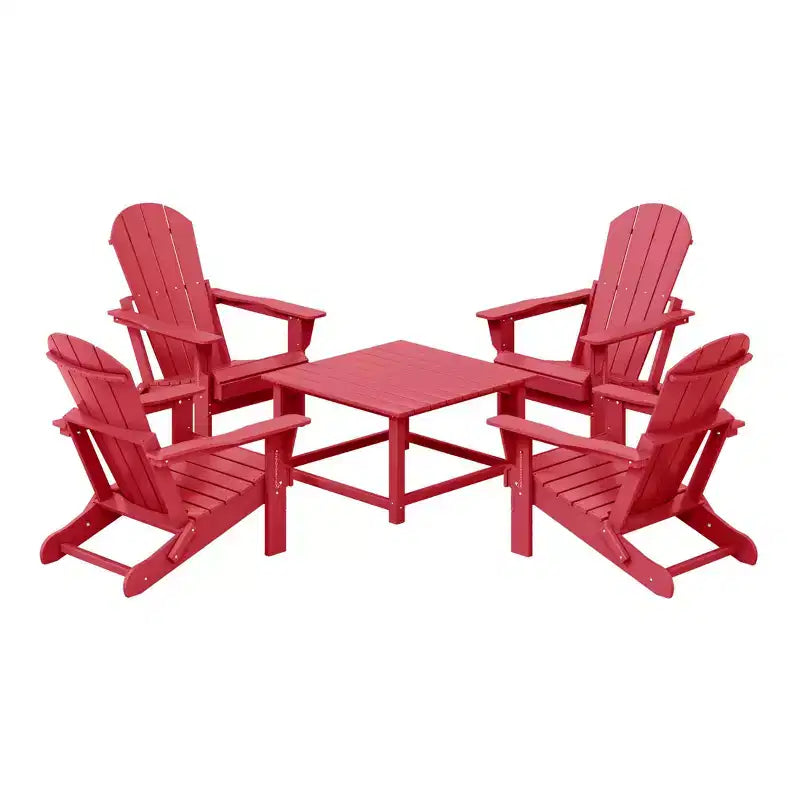 WestinTrends Malibu 5-Piece HDPE Adirondack Chair Outdoor Patio Square Table Conversation Set