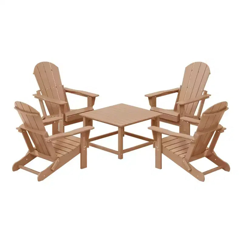 WestinTrends Malibu 5-Piece HDPE Adirondack Chair Outdoor Patio Square Table Conversation Set
