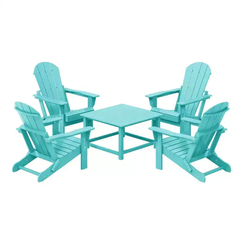 WestinTrends Malibu 5-Piece HDPE Adirondack Chair Outdoor Patio Square Table Conversation Set