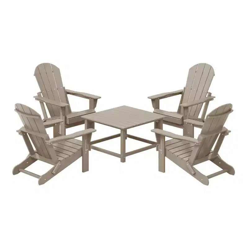 WestinTrends Malibu 5-Piece HDPE Adirondack Chair Outdoor Patio Square Table Conversation Set