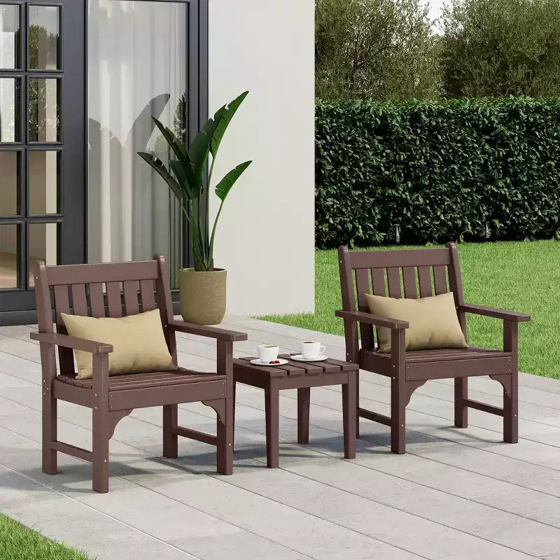 WestinTrends Malibu Outdoor Patio 3-Piece HDPE Adirondack Garden Chairs with Square Adirondack Side Table Set