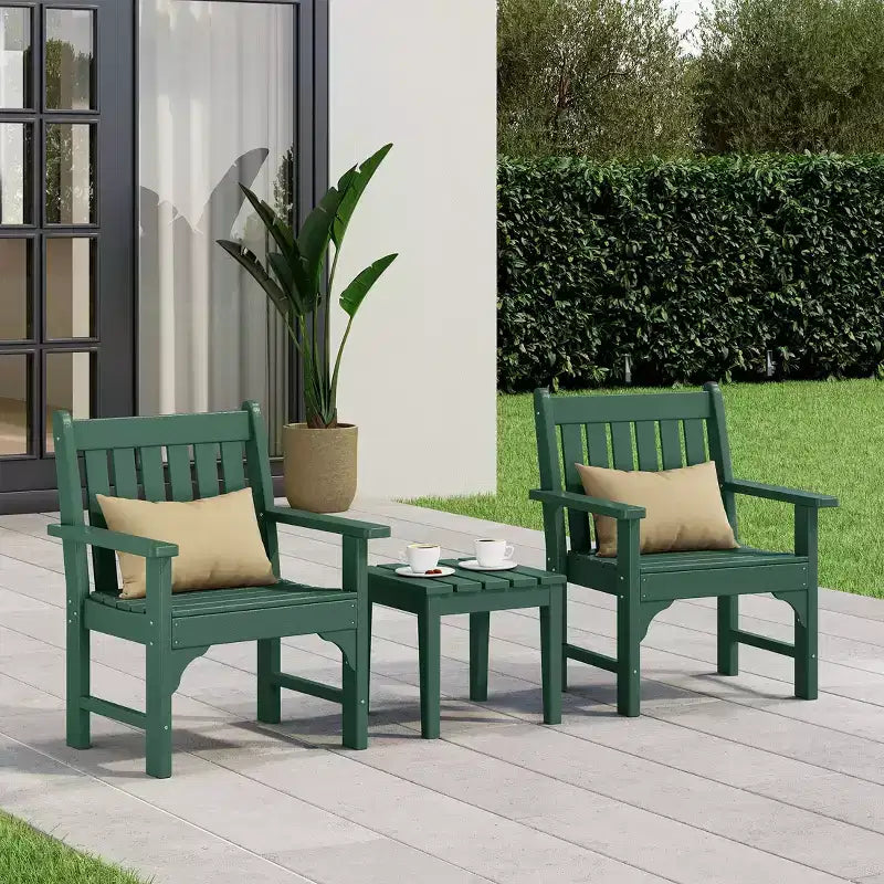 WestinTrends Malibu Outdoor Patio 3-Piece HDPE Adirondack Garden Chairs with Square Adirondack Side Table Set