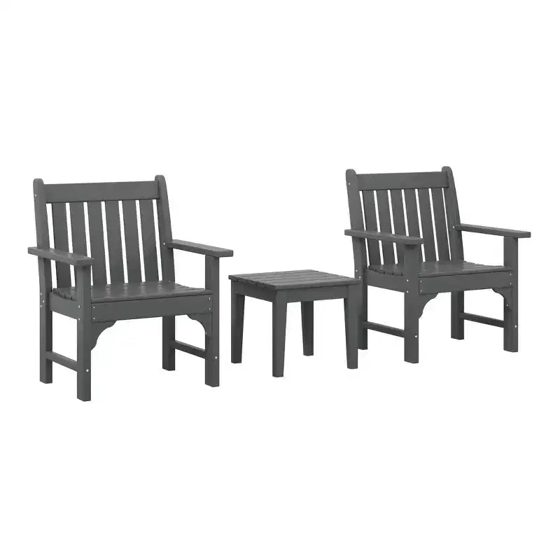 WestinTrends Malibu Outdoor Patio 3-Piece HDPE Adirondack Garden Chairs with Square Adirondack Side Table Set