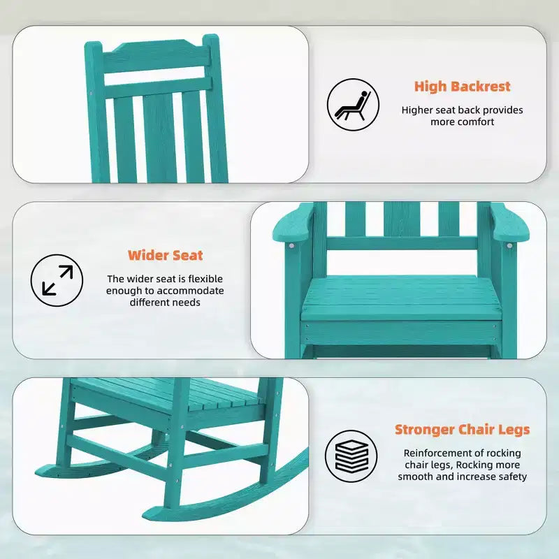 Hyleory Fauteuil à bascule moderne en résine PEHD, Chaise Adirondack extérieure extra large