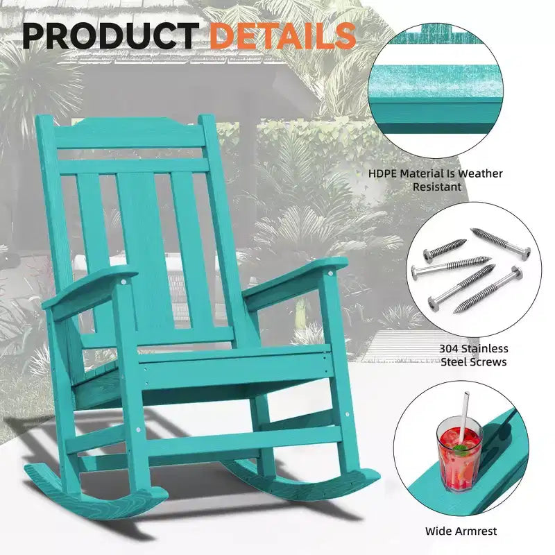 Hyleory Fauteuil à bascule moderne en résine PEHD, Chaise Adirondack extérieure extra large