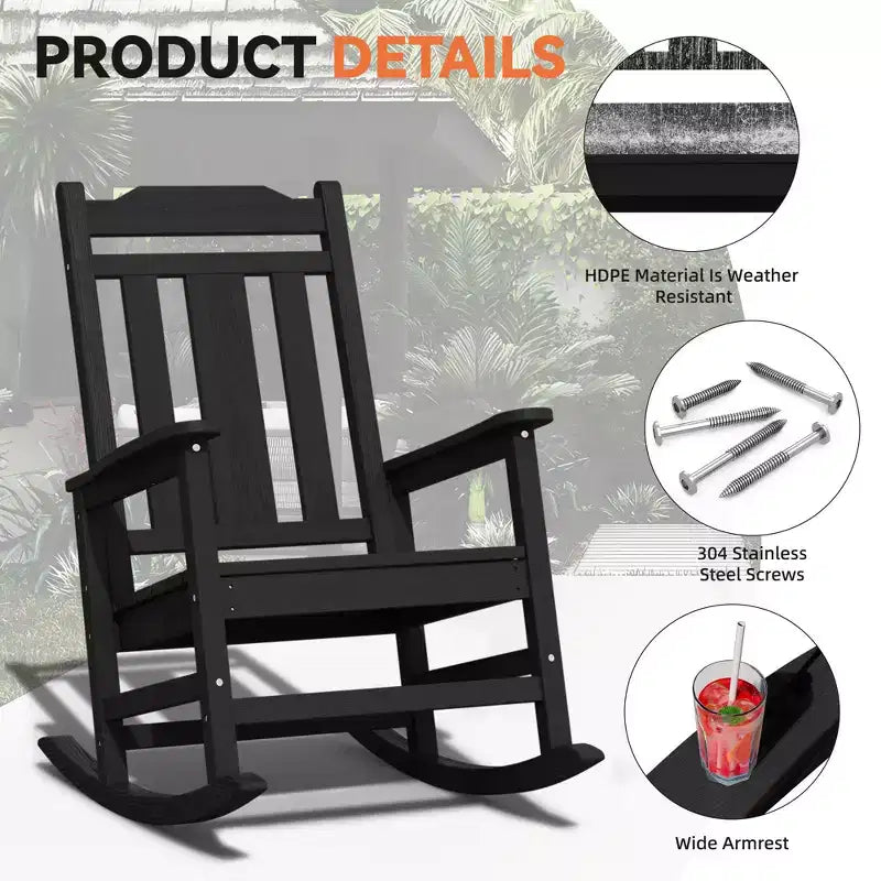 Hyleory Fauteuil à bascule moderne en résine PEHD, Chaise Adirondack extérieure extra large