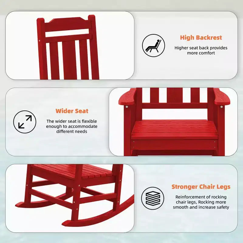 Hyleory Fauteuil à bascule moderne en résine PEHD, Chaise Adirondack extérieure extra large