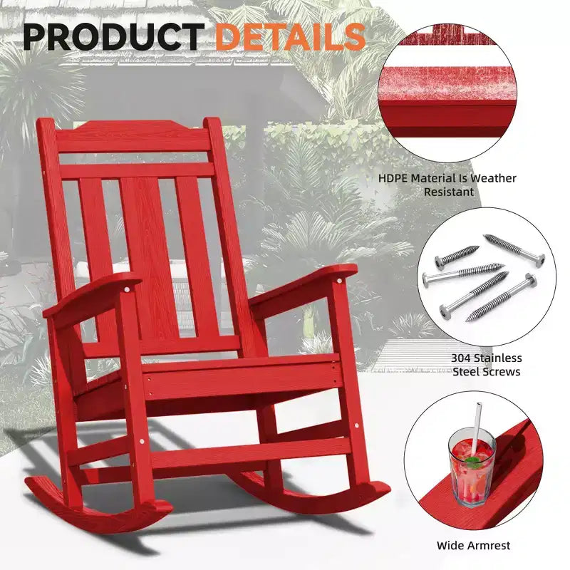 Hyleory Fauteuil à bascule moderne en résine PEHD, Chaise Adirondack extérieure extra large