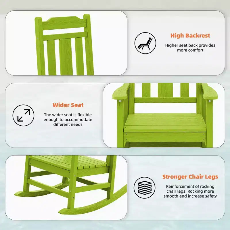 Hyleory Fauteuil à bascule moderne en résine PEHD, Chaise Adirondack extérieure extra large