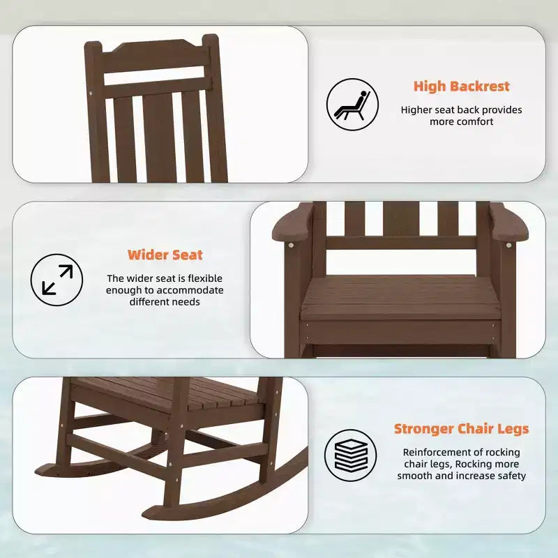 Hyleory Fauteuil à bascule moderne en résine PEHD, Chaise Adirondack extérieure extra large