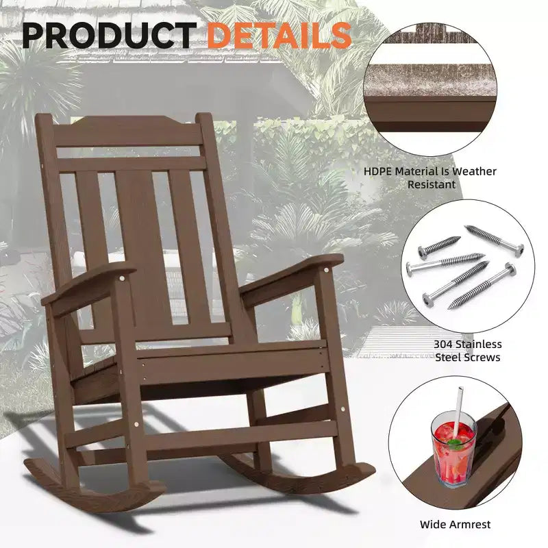 Hyleory Fauteuil à bascule moderne en résine PEHD, Chaise Adirondack extérieure extra large