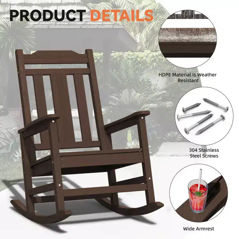Hyleory Fauteuil à bascule moderne en résine PEHD, Chaise Adirondack extérieure extra large