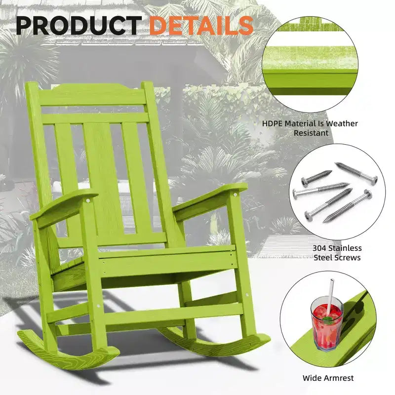 Hyleory Fauteuil à bascule moderne en résine PEHD, Chaise Adirondack extérieure extra large