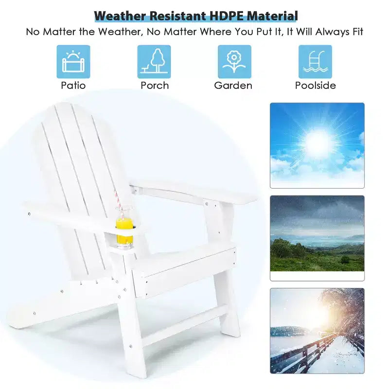 Costway 2 PCS Patio Adirondack Chair Side Table HDPE Weather Resistant Cup Holder Navy/White
