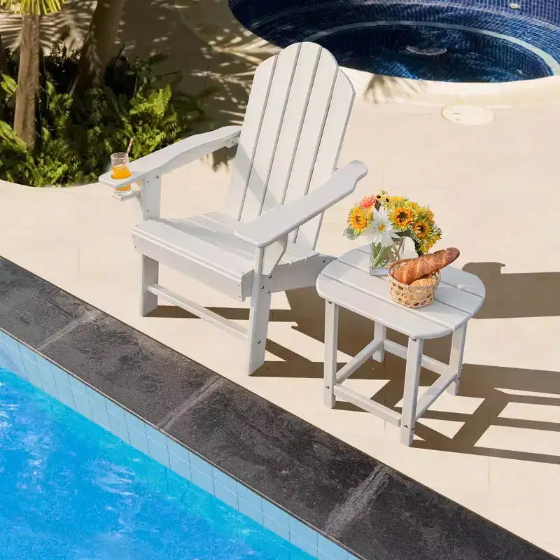 Costway 2 PCS Patio Adirondack Chair Side Table HDPE Weather Resistant Cup Holder Navy/White
